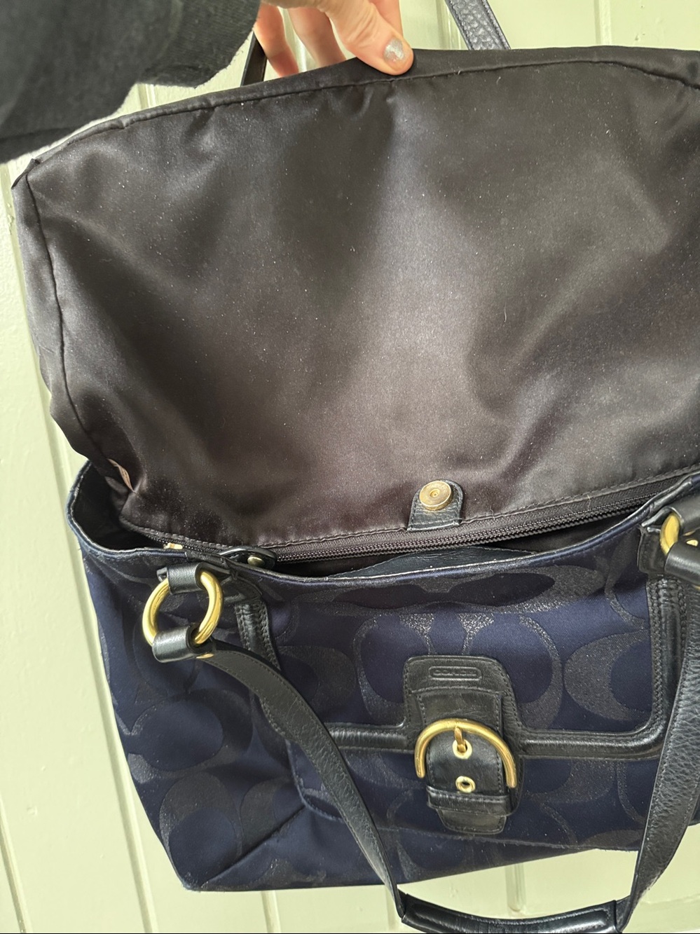 COACH Campbell Metallic Belle Carryall F26246 Navy Blue Black Monogram Tote Bag - Picture 10 of 11